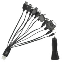 USB кабел универсален 10in1 и зарядно за кола 12V черен